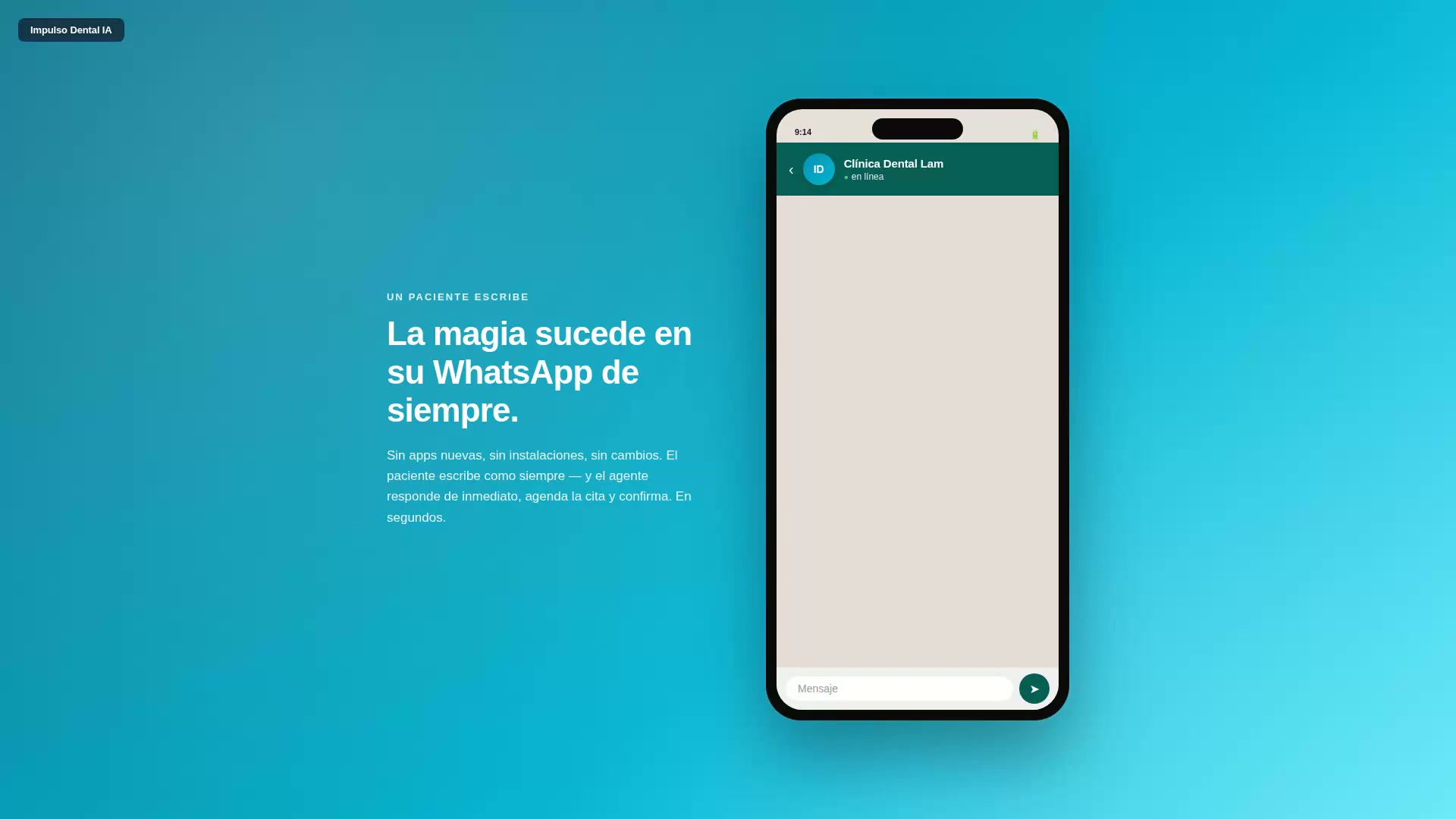 Panel de administración de Impulso Dental IA registrando una cita en tiempo real
